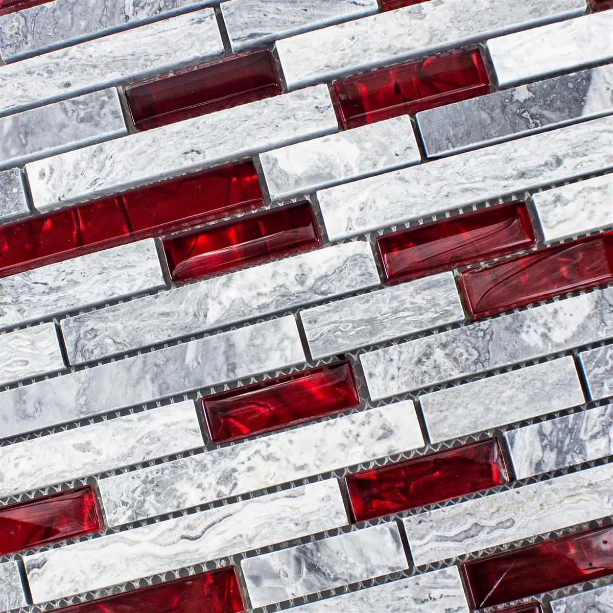 Glass Naturstein Mosaikk Fliser Sinop Grå Rød Brick