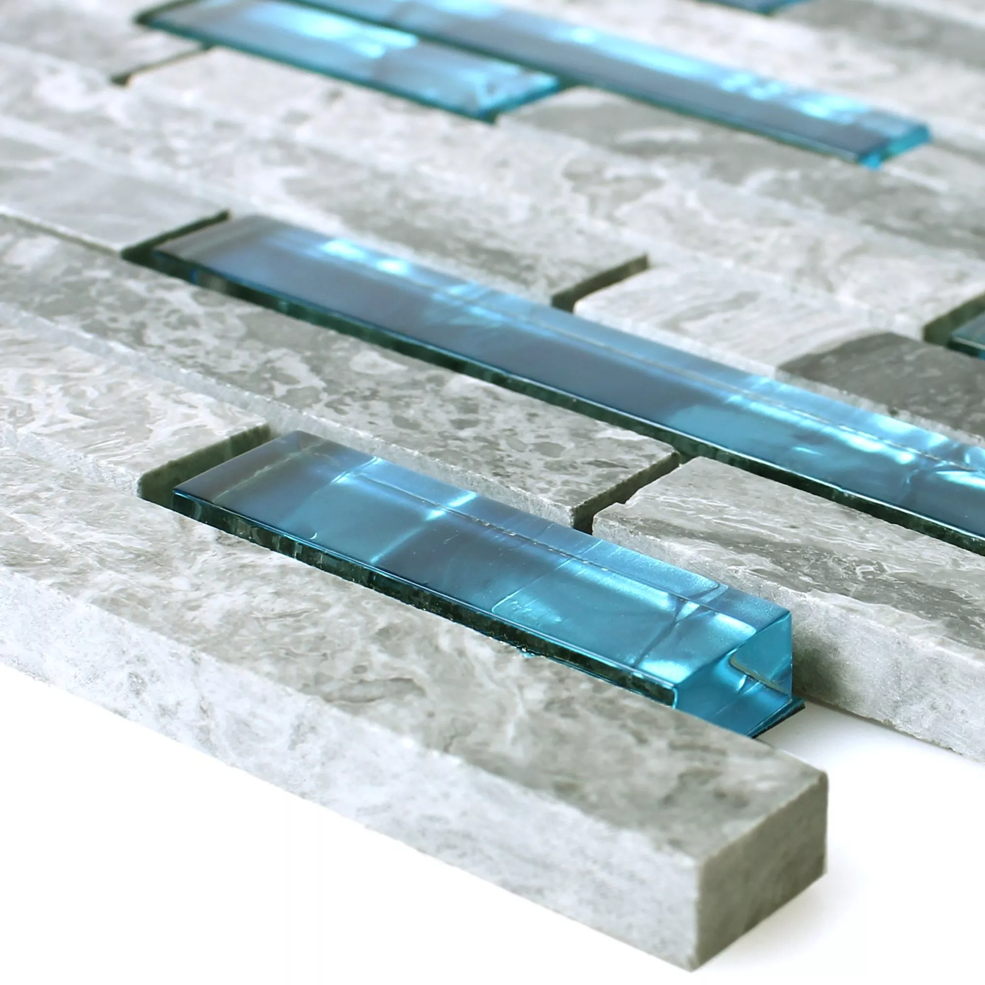 Mønster fra Glass Mosaikk Naturstein Fliser Sinop Grå Blå Stick