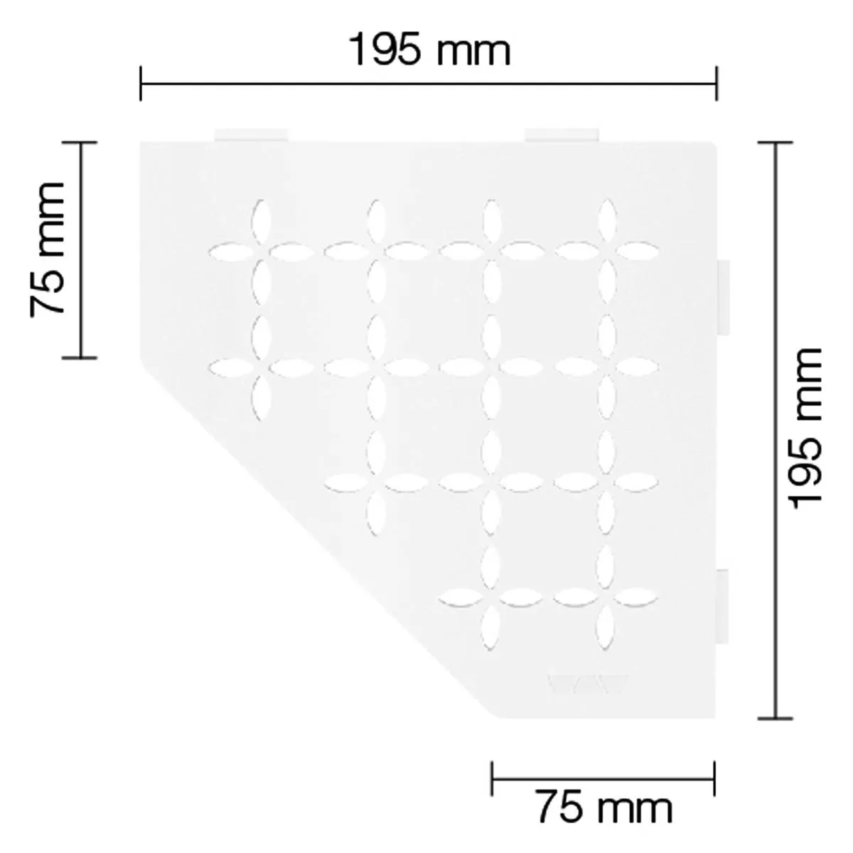 Vegghylle dusjhylle Schlüter 5-hjørnet 19,5x19,5cm blomsterhvit