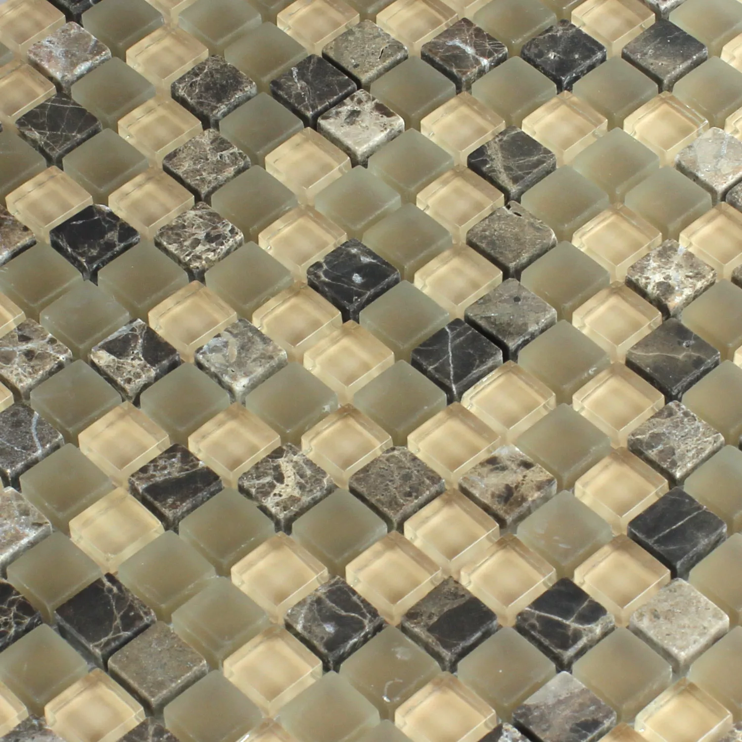 Mosaikkfliser Glass Marmor 15x15x8mm Brun Beige Mix