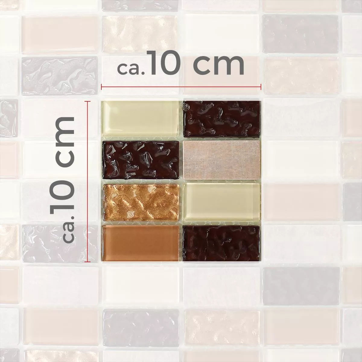 Mønster fra Selvklebende Mosaikkfliser Naturstein Glass Beige Brun Brick