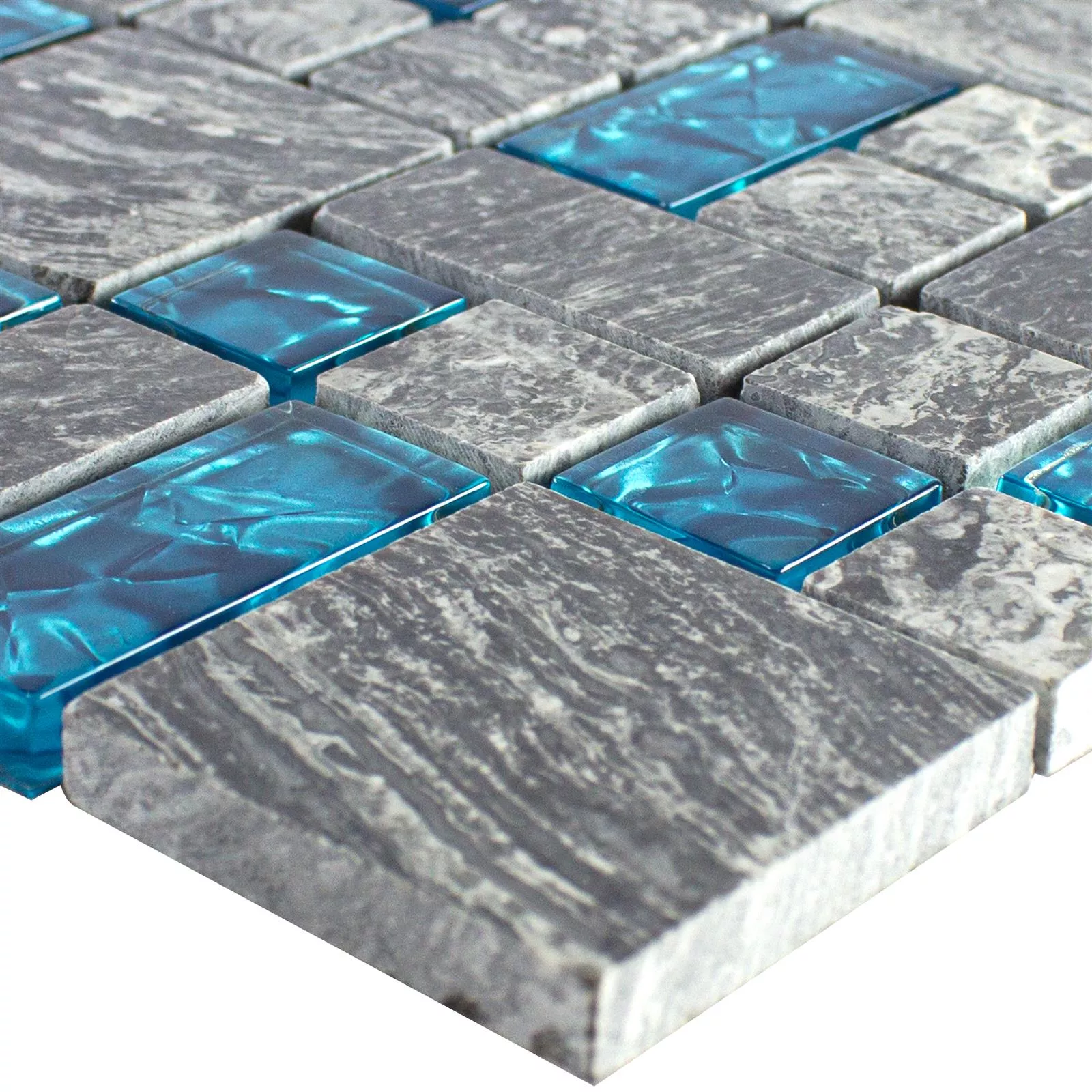 Glass Mosaikk Naturstein Fliser Manavgat Grå Blå 2 Mix