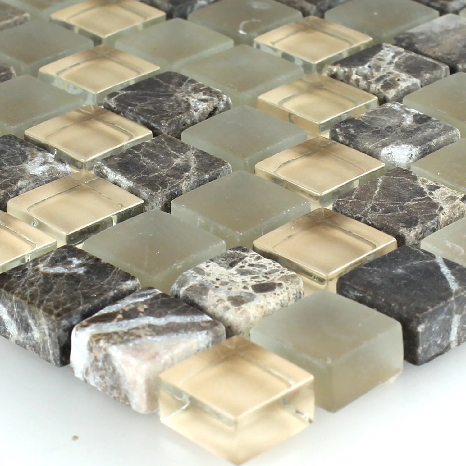 Mosaikkfliser Glass Marmor 15x15x8mm Brun Beige Mix