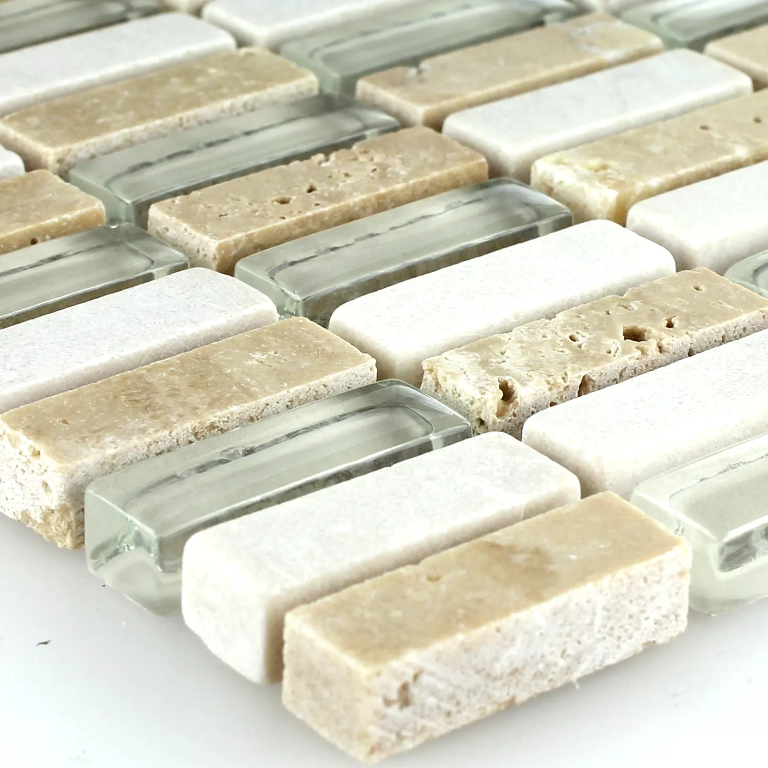 Mosaikkfliser Glass Marmor Beige Mix 10x30x8mm