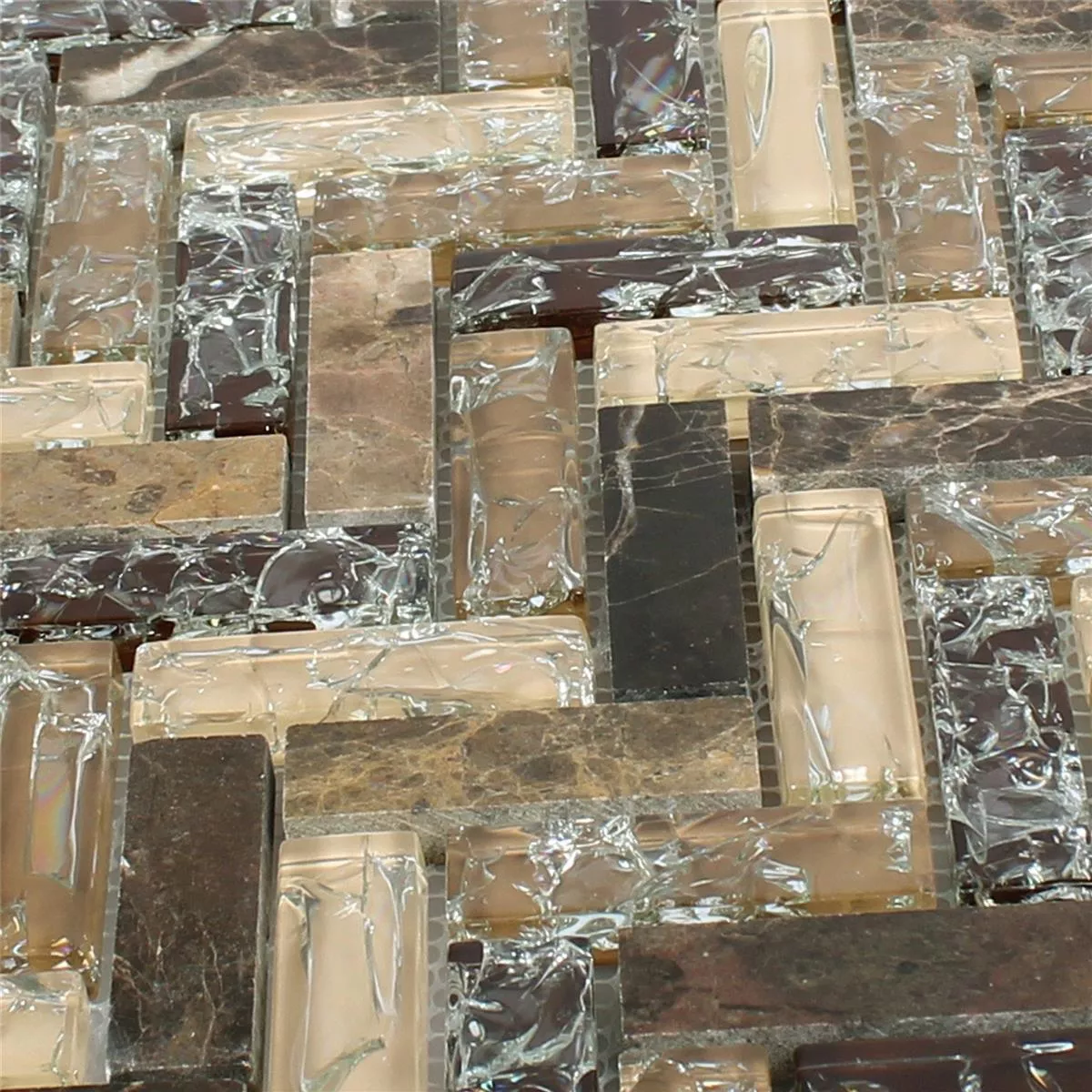 Mosaikkfliser Glass Naturstein Malawi Dark Emperador Fiskebein