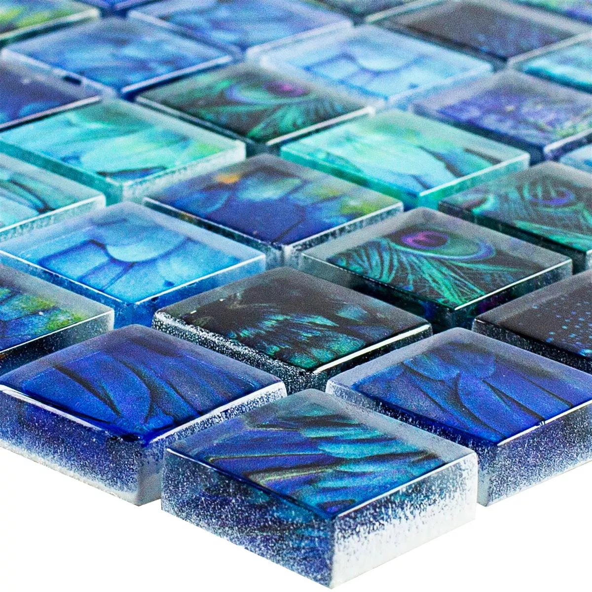 Glass Mosaikk Fliser Peafowl Blå 23
