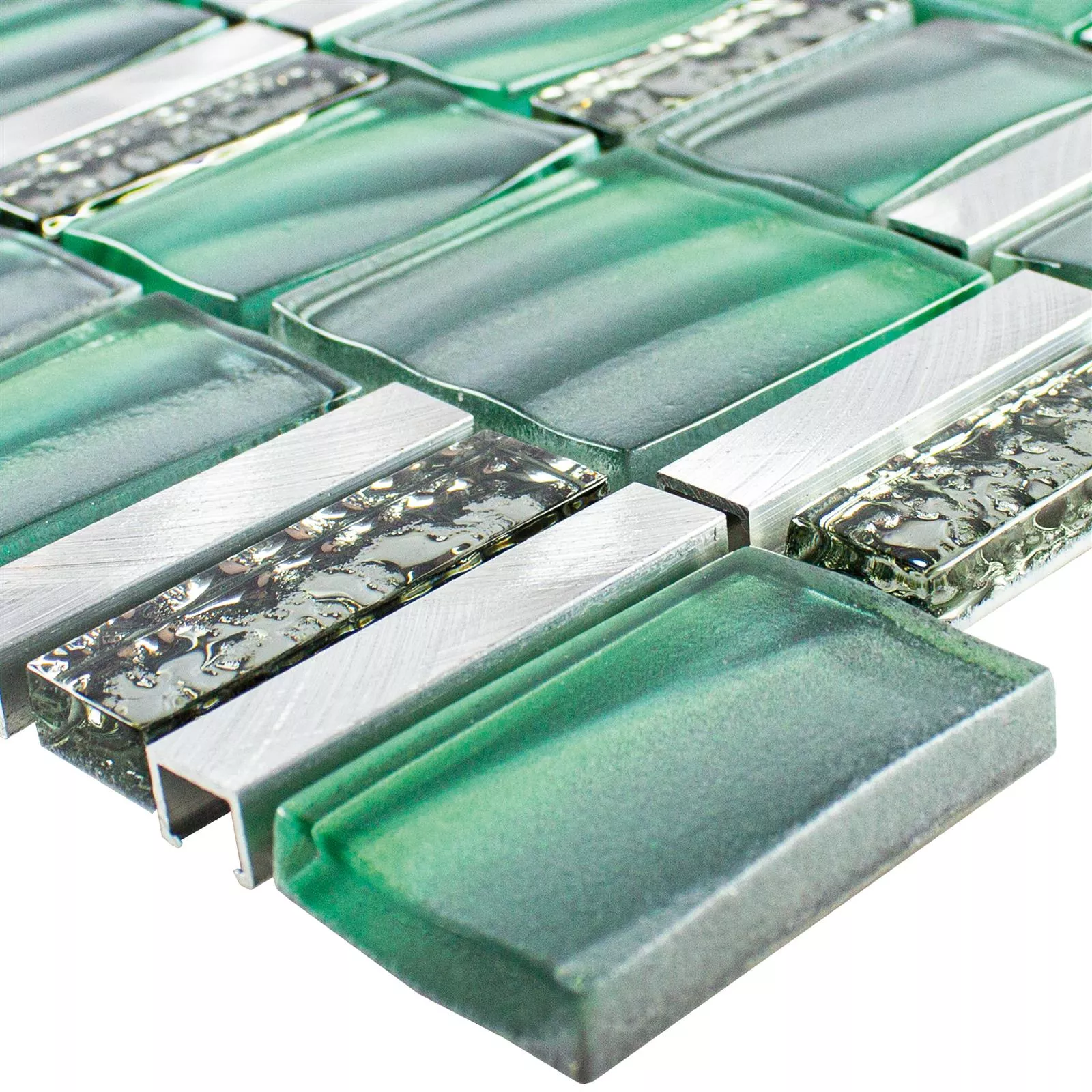 Glass Metall Mosaikkfliser Union Grønn Sølv