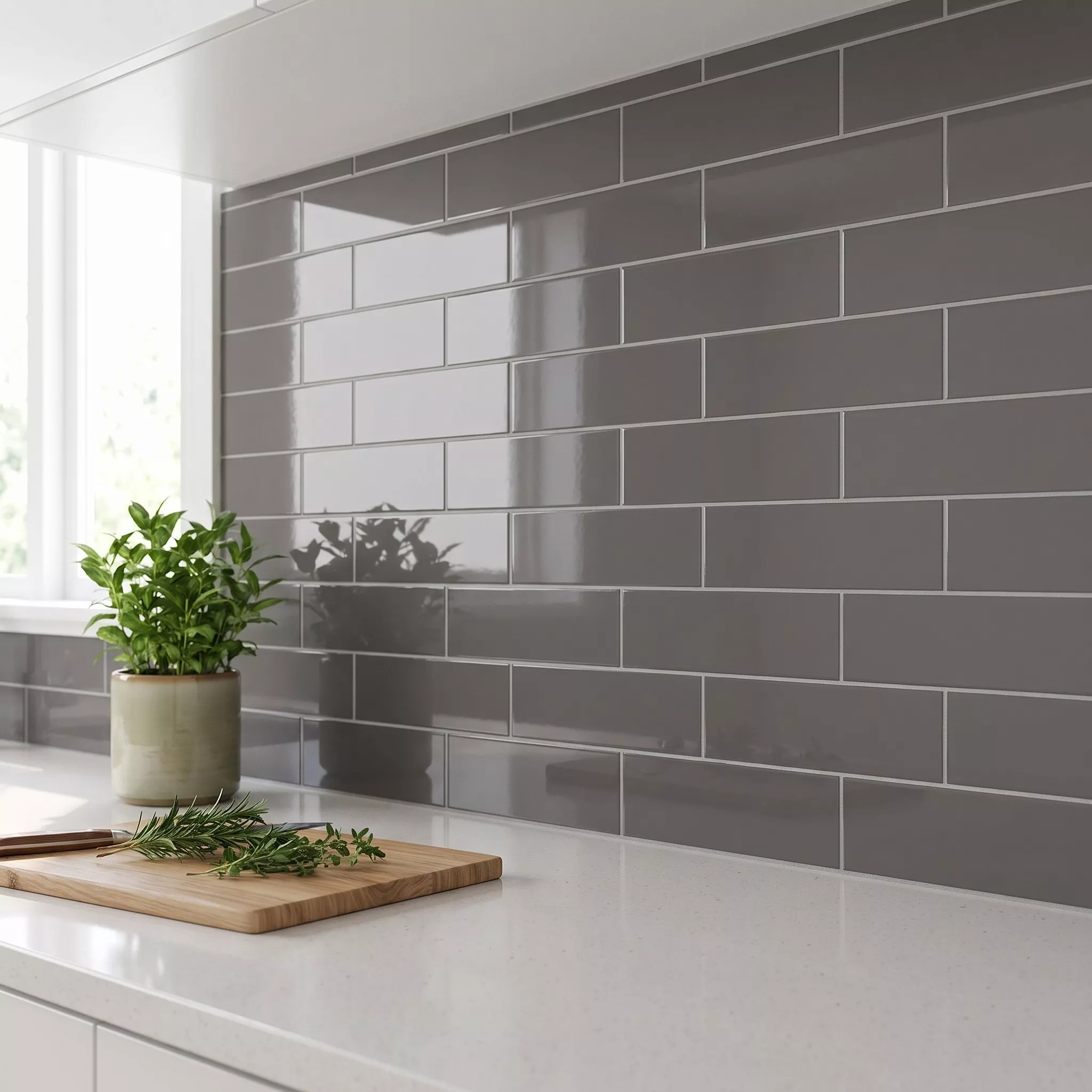 Metro flis Grå Glitrende 7,5x30 cm Uten Fasett Swissland Marengo