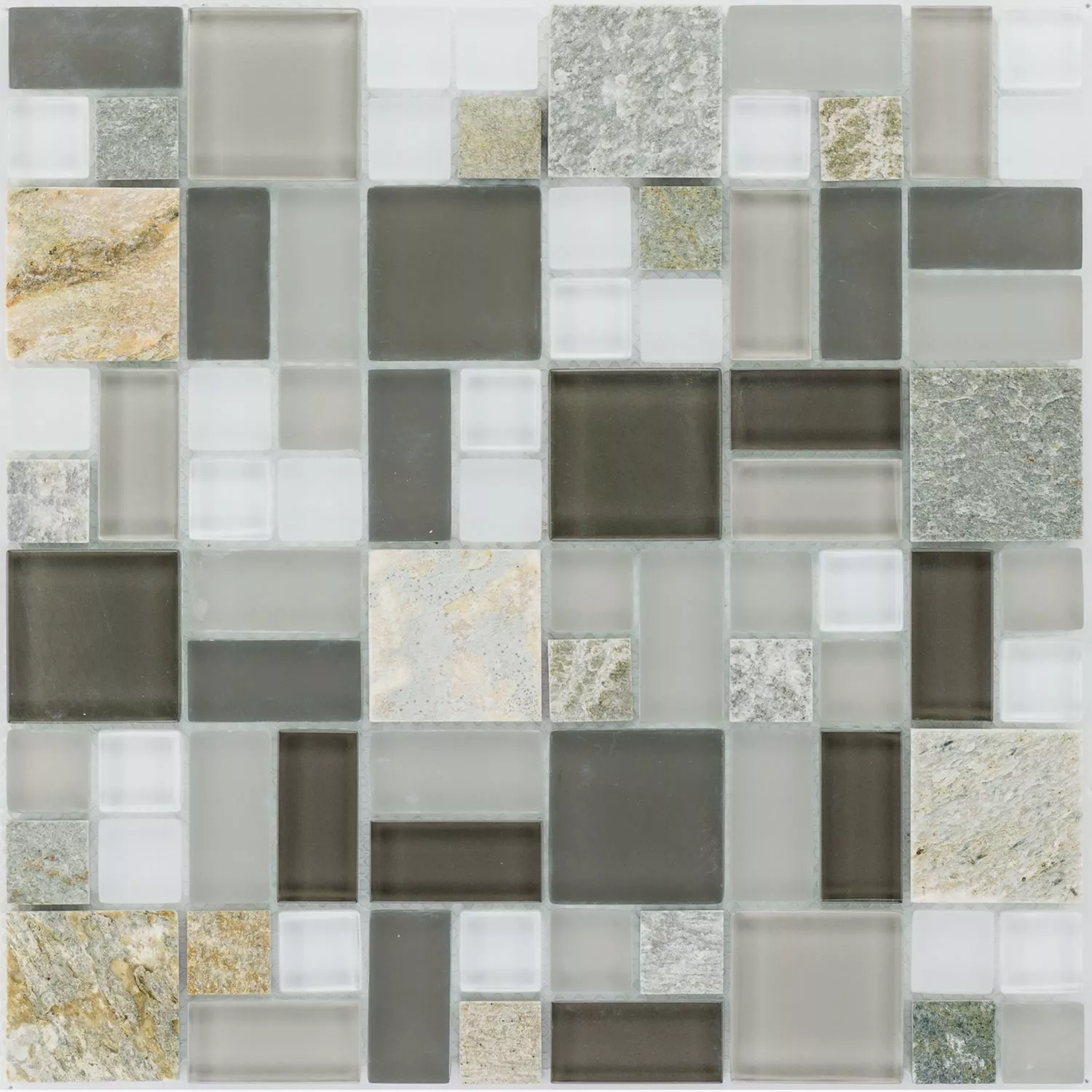 Mosaikkfliser Apollo Naturstein Glassblanding Brun Hvit