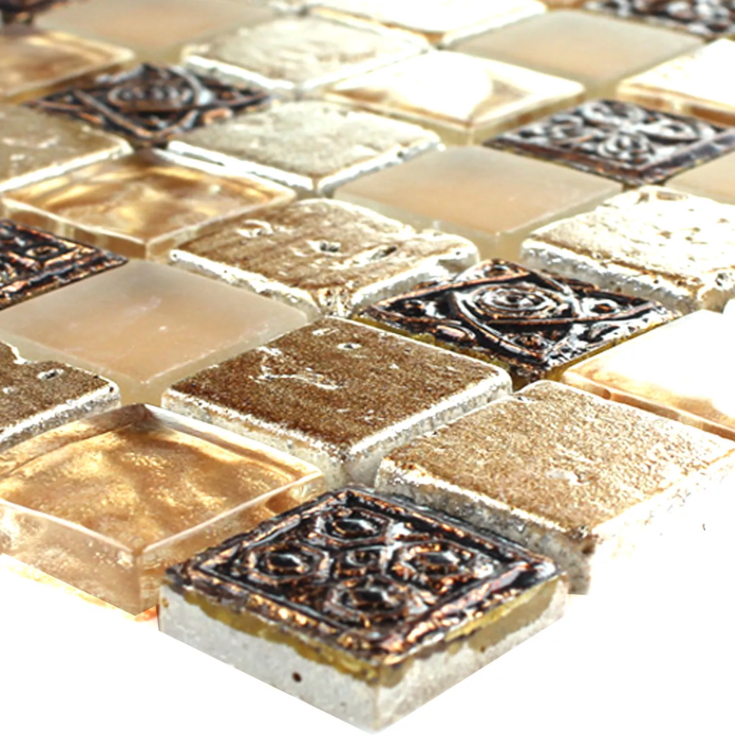 Mønster fra Glass Mosaikk Naturstein Fliser Kobold Brun Beige Gull