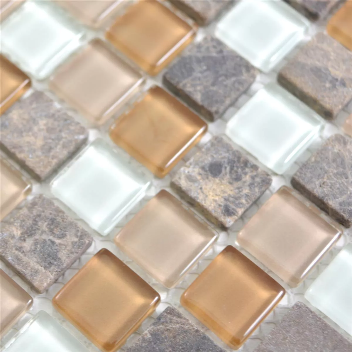 Glass Naturstein Mosaikkfliser Zekova Beige Brun Hvit