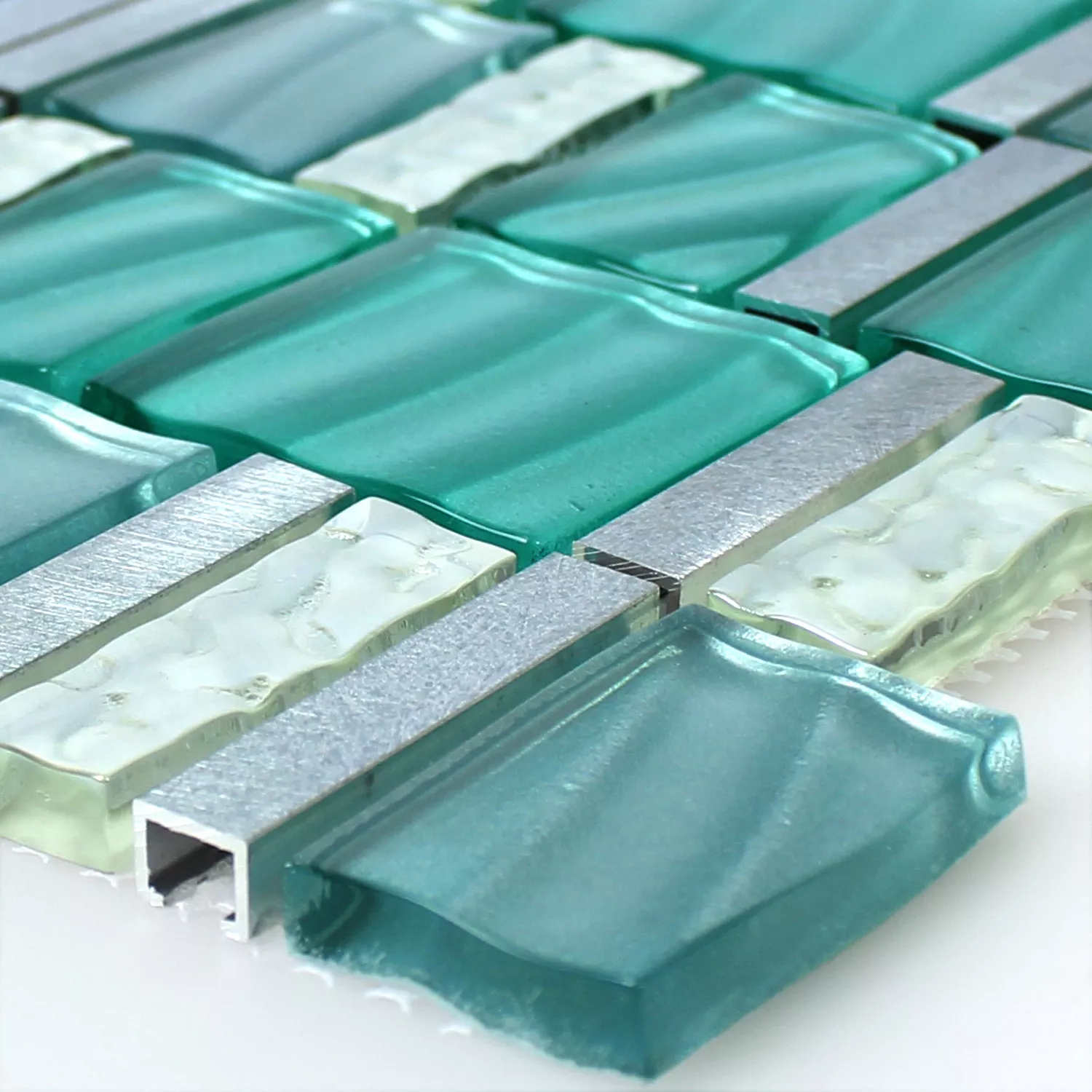 Mosaikkfliser Glass Aluminium Grønn Sølv Mix