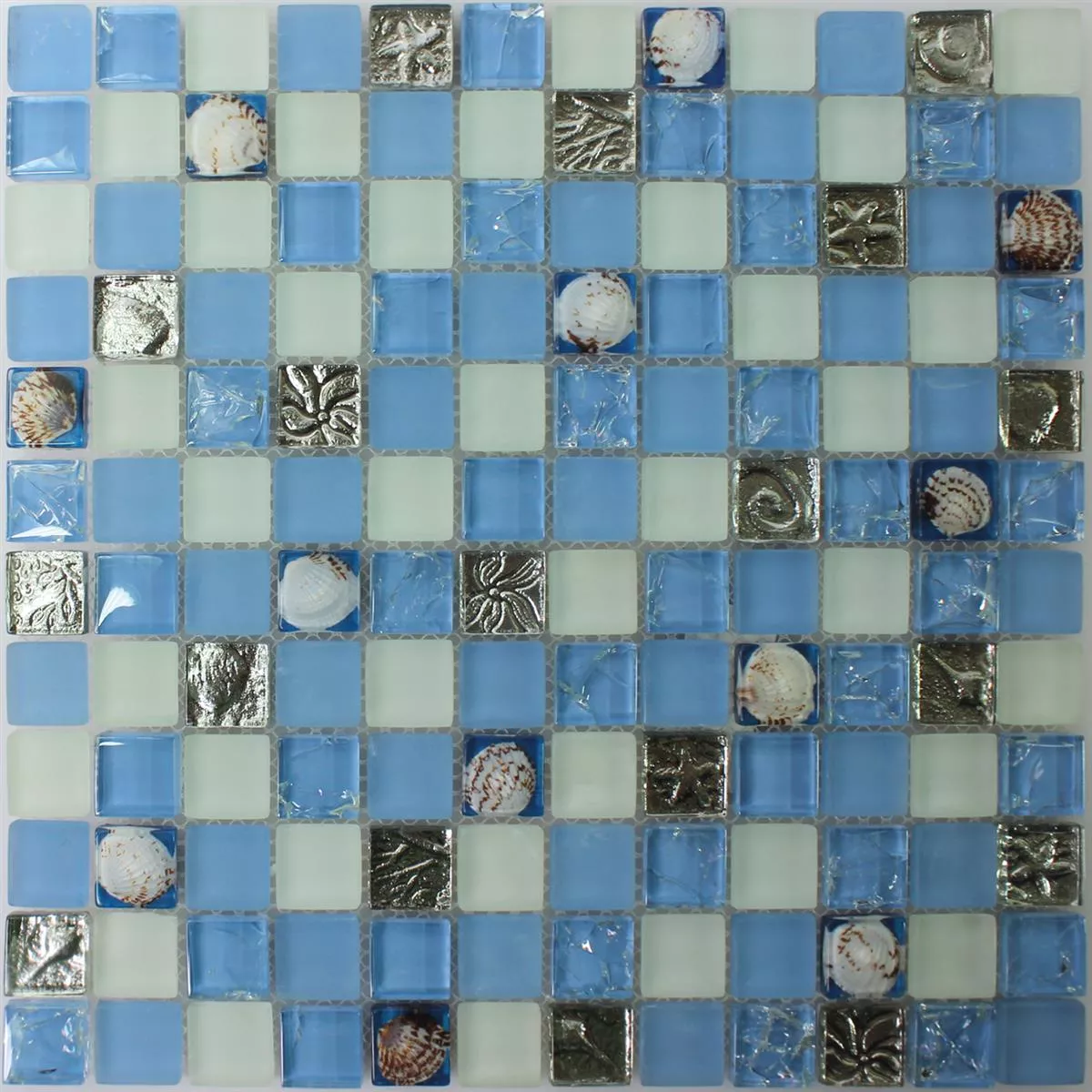 Glass Skall Mosaikkfliser Byron Blå Mix