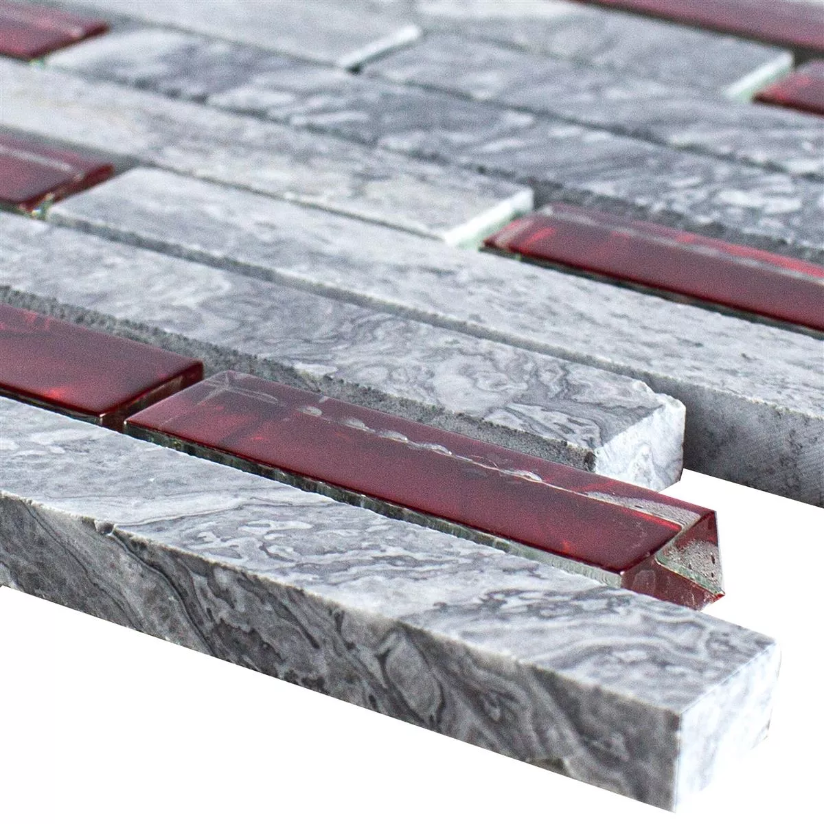 Glass Naturstein Mosaikk Fliser Sinop Grå Rød Brick