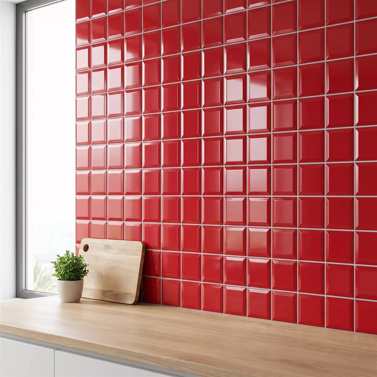 Metro flis Rød Glitrende 10x10 cm Fasett Catarina Fuego