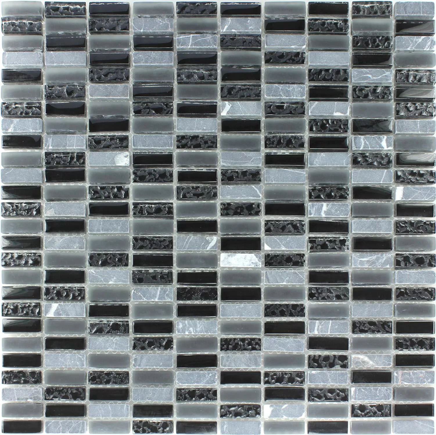 Mosaikkfliser Glass Marmor Grå Mix 10x30x8mm