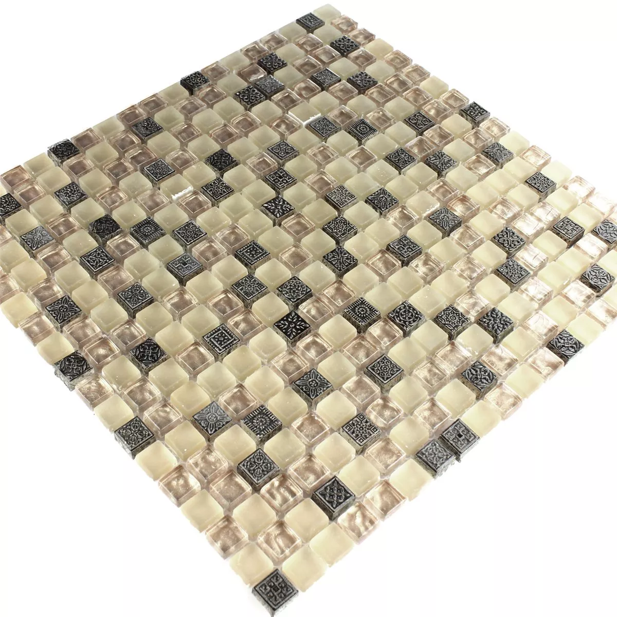 Mosaikkfliser Glass Naturstein Ornament Beige Mix