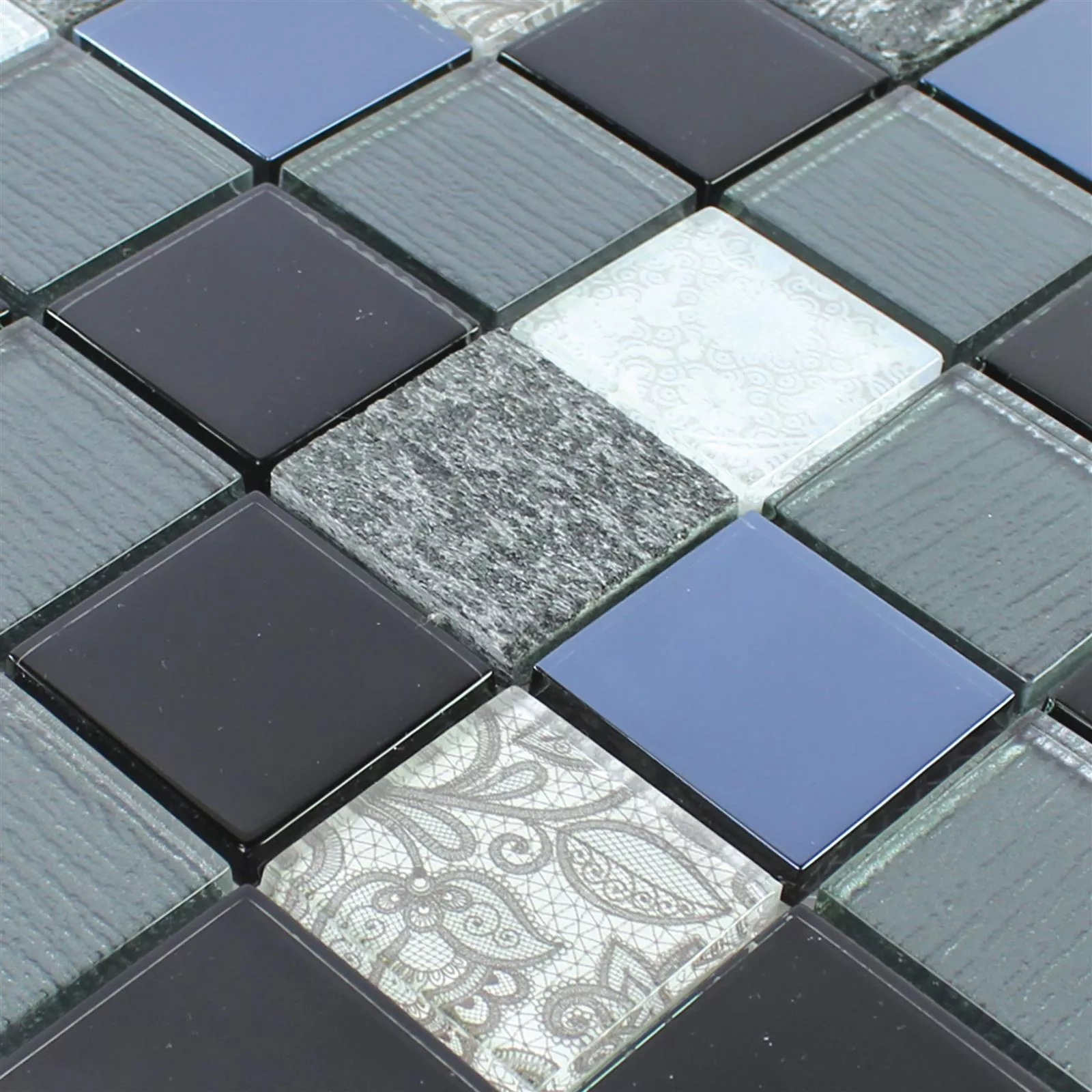 Glass Naturstein Mosaikk Triopetra Svart Grå Hvit