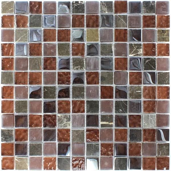 Mosaikkfliser Glass Marmor 23x23x8mm Brun Mix Metall