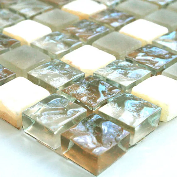 Mosaikkfliser Glass Marmor 15x15x8mm Beige Mix Onyx