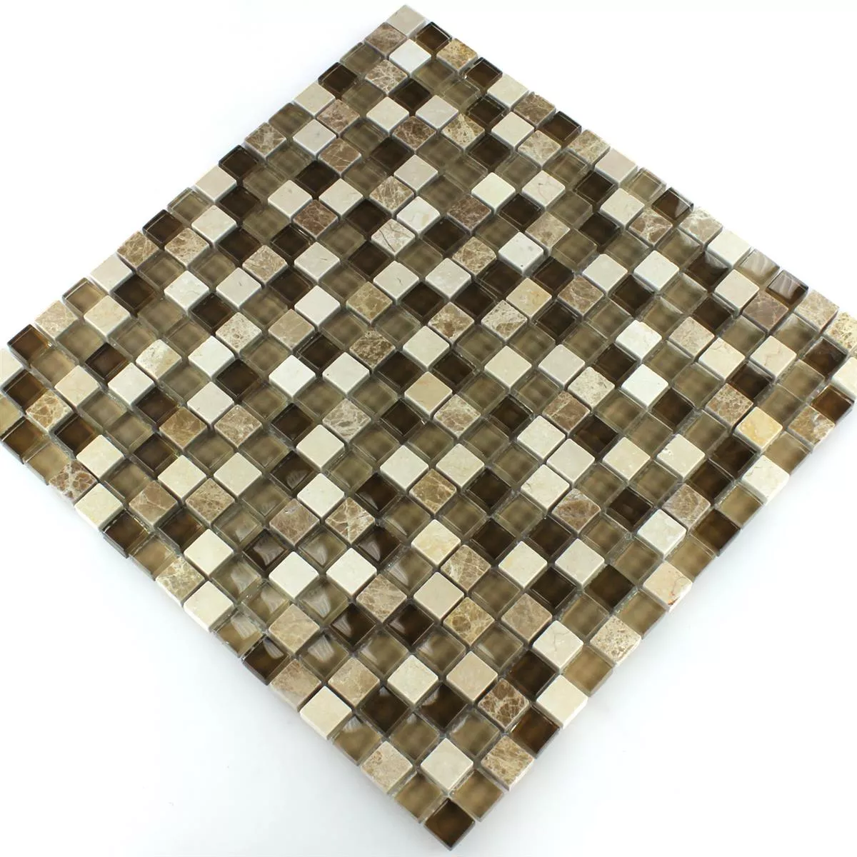 Mosaikkfliser Glass Marmor Brun Beige 15x15x8mm