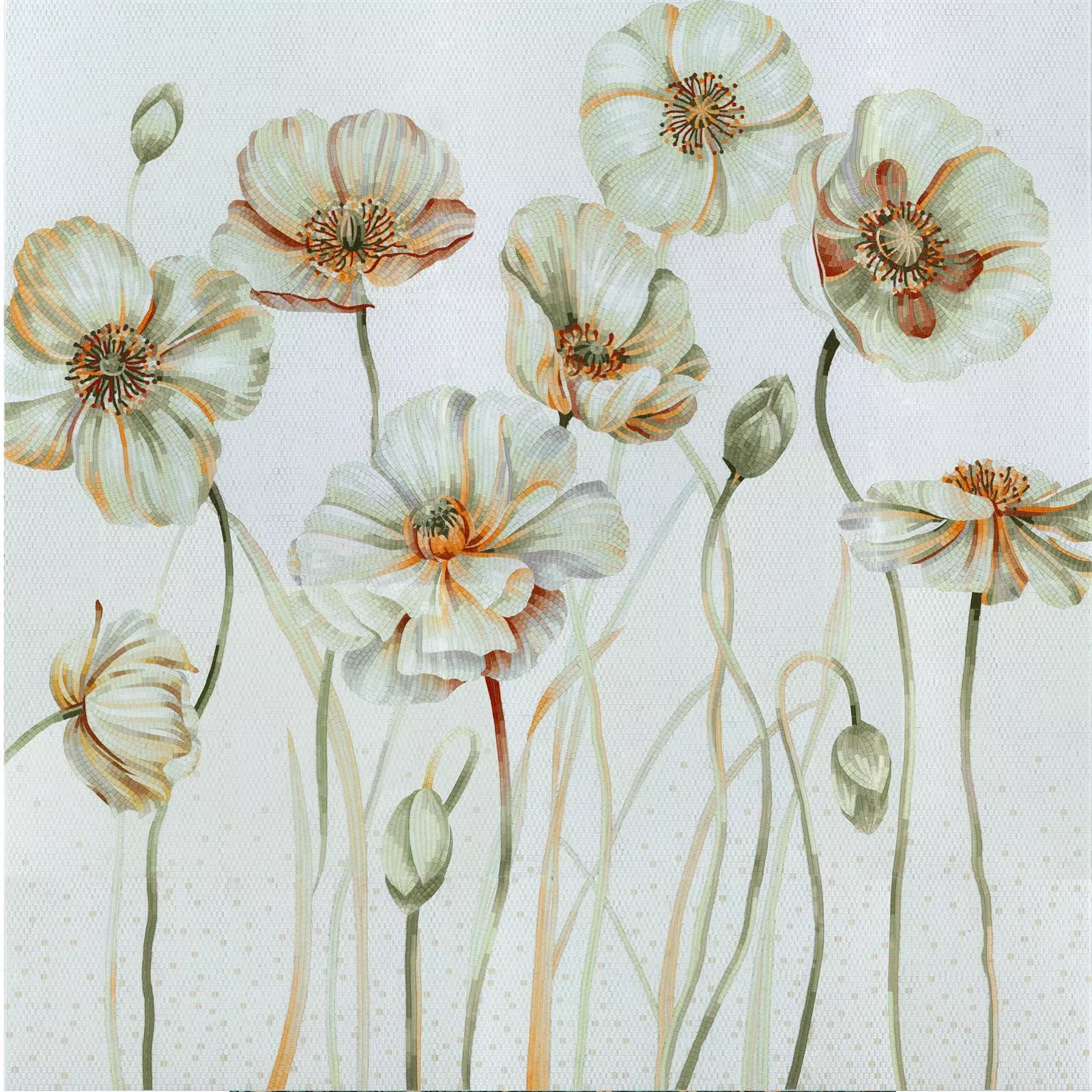 Glass Mosaikk Bilde White Poppy 130x240cm