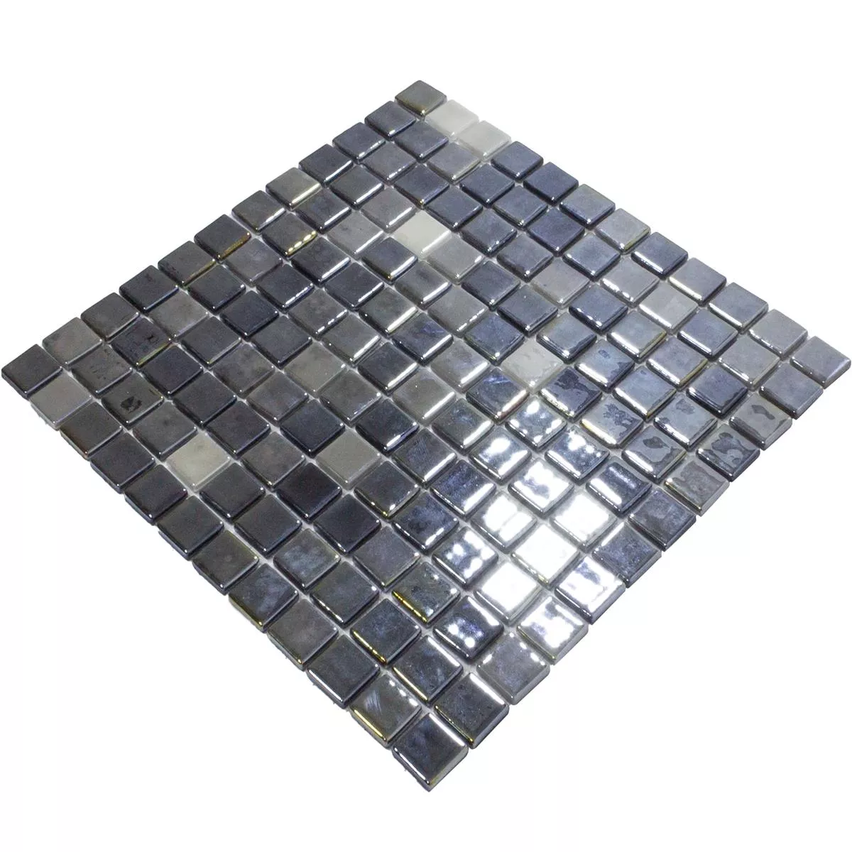 Mønster fra Glass Mosaikk Fliser Silvertown Antrasitt Metallic 25x25mm