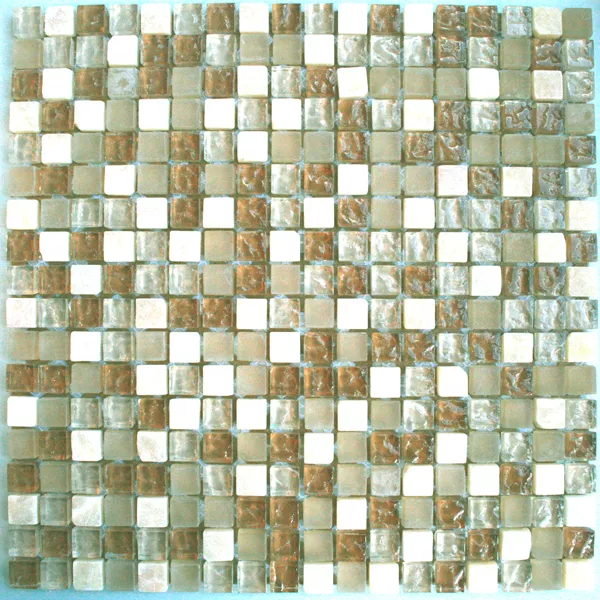 Mosaikkfliser Glass Marmor 15x15x8mm Beige Mix Onyx