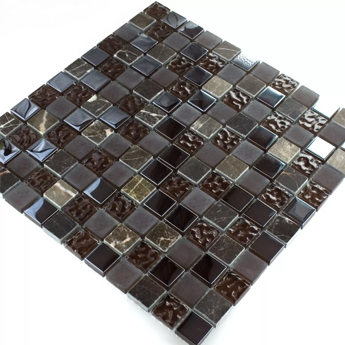 Mosaikkfliser Glass Marmor Mix Sintra Brun 23x23x8mm