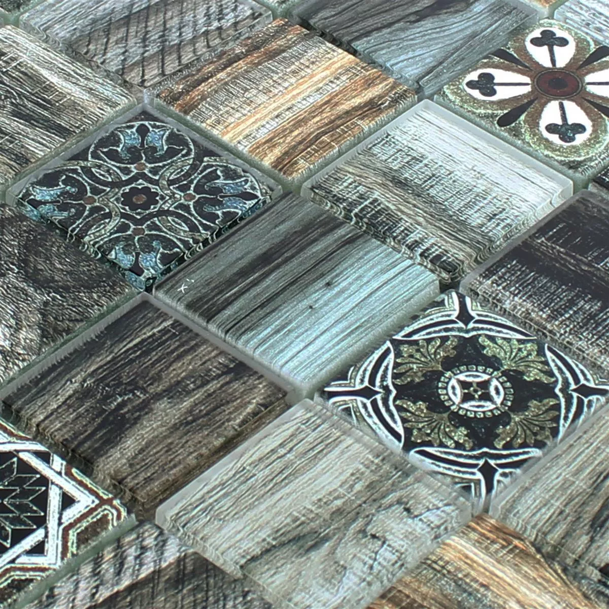 Glass Mosaikk Fliser Tre Utseende Makarska Brun Grønn