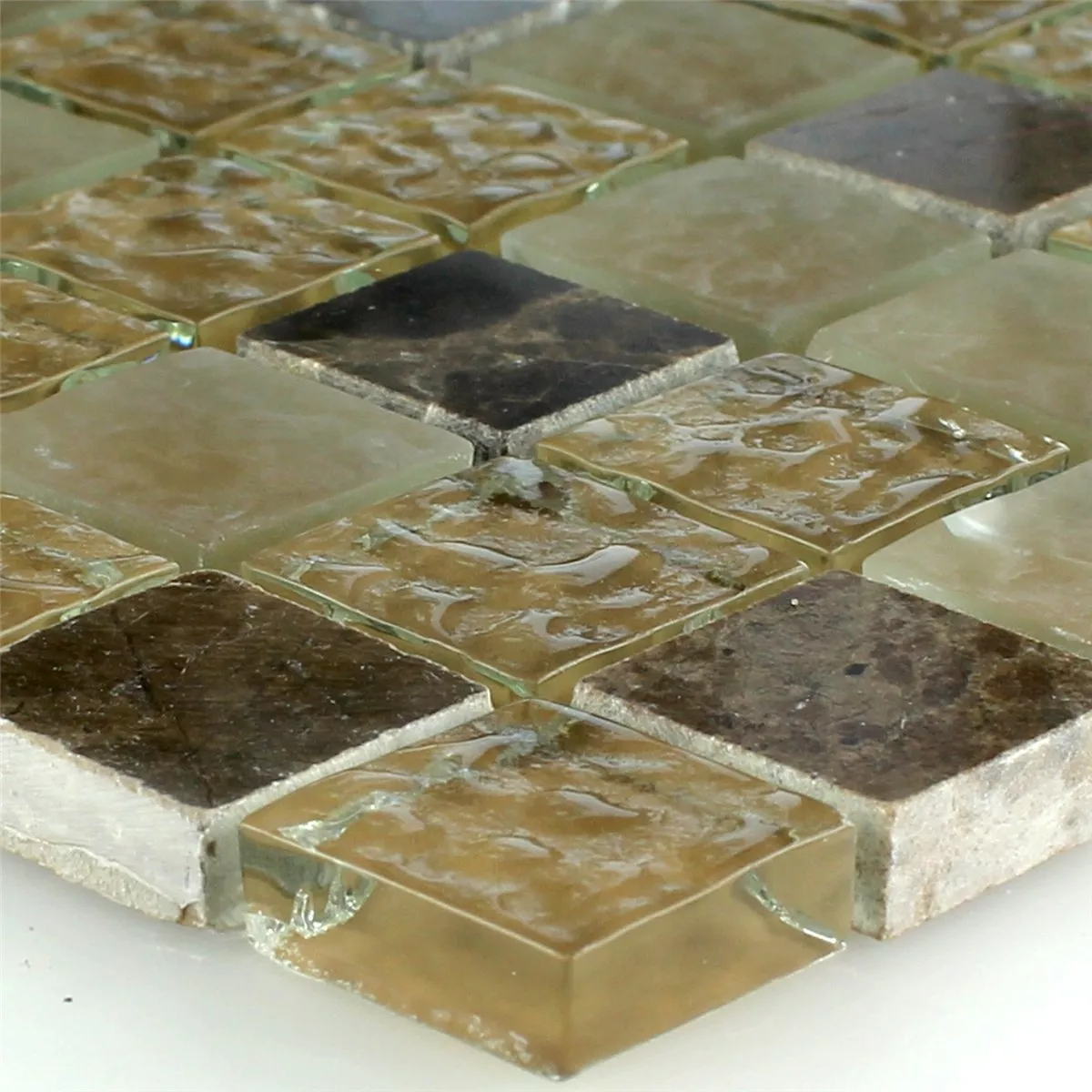 Mosaikkfliser Glass Marmor Beige Brun Riflet