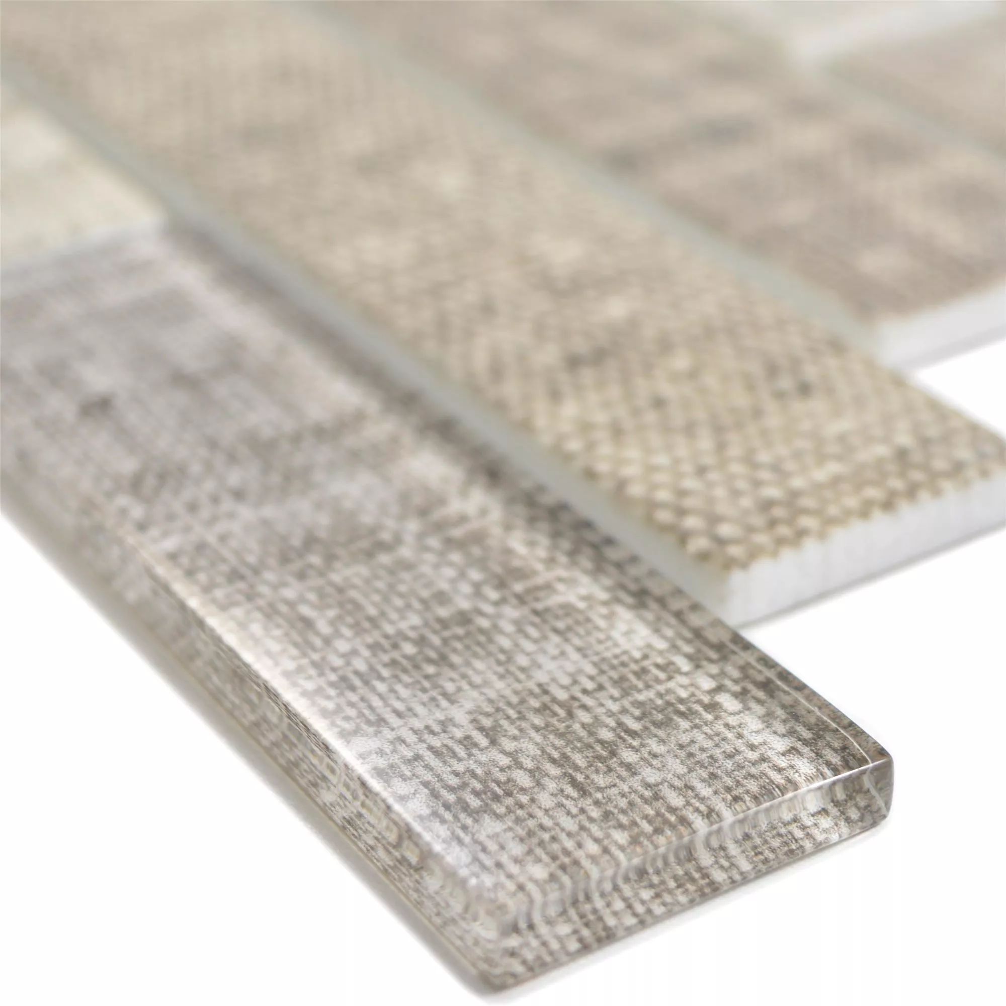 Glass Mosaikk Fliser Lyonel Tekstil Optikk Brick Beige