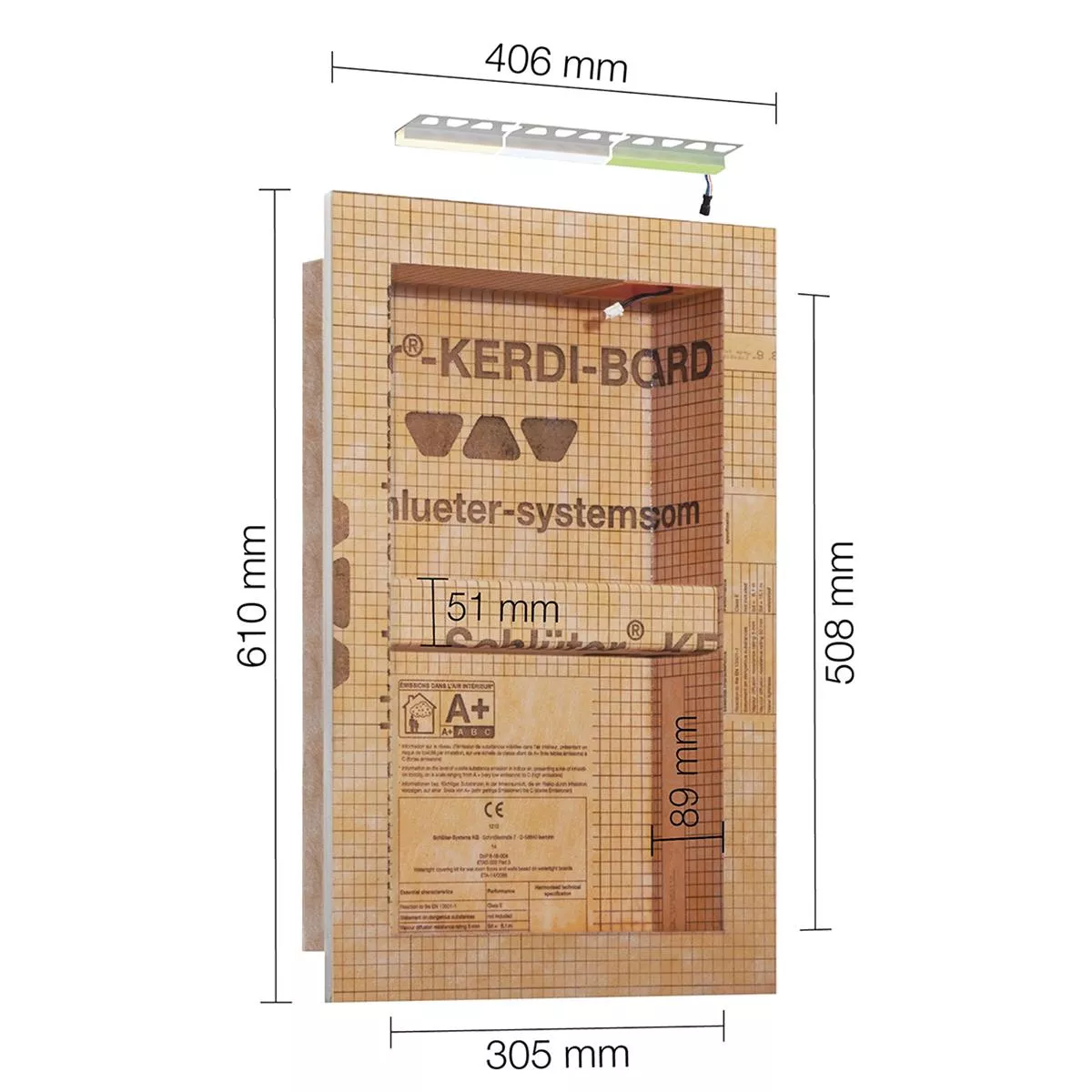 Schlüter Kerdi Board NLT nisjesett LED-belysning varmhvit 30,5x50,8x0,89 cm