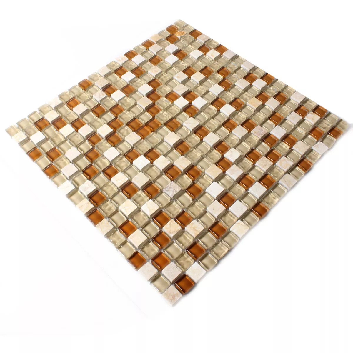 Mosaikkfliser Glass Marmor Brun Beige 15x15x8mm