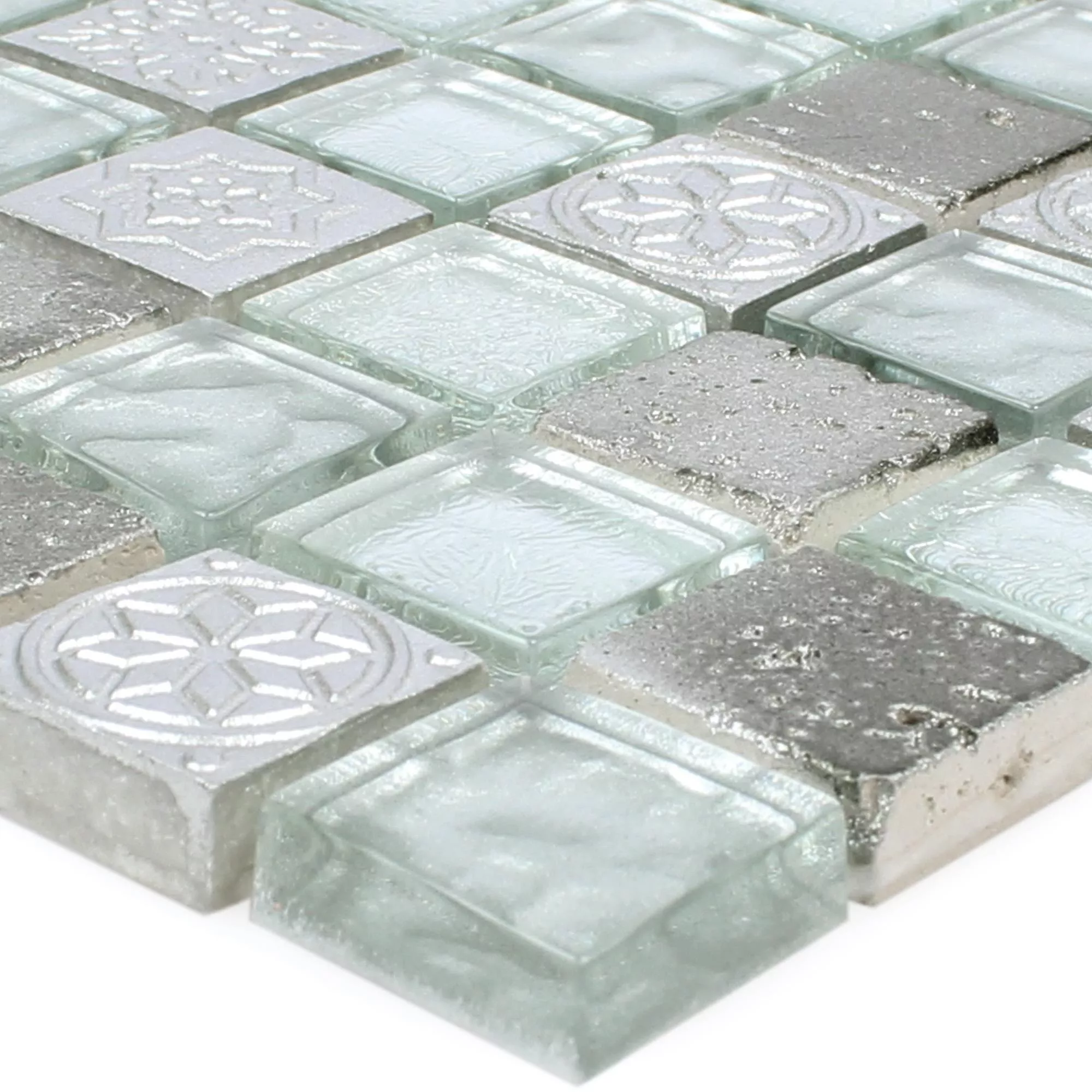 Mosaikkfliser Georgia Glass Naturstein Mix Sølv