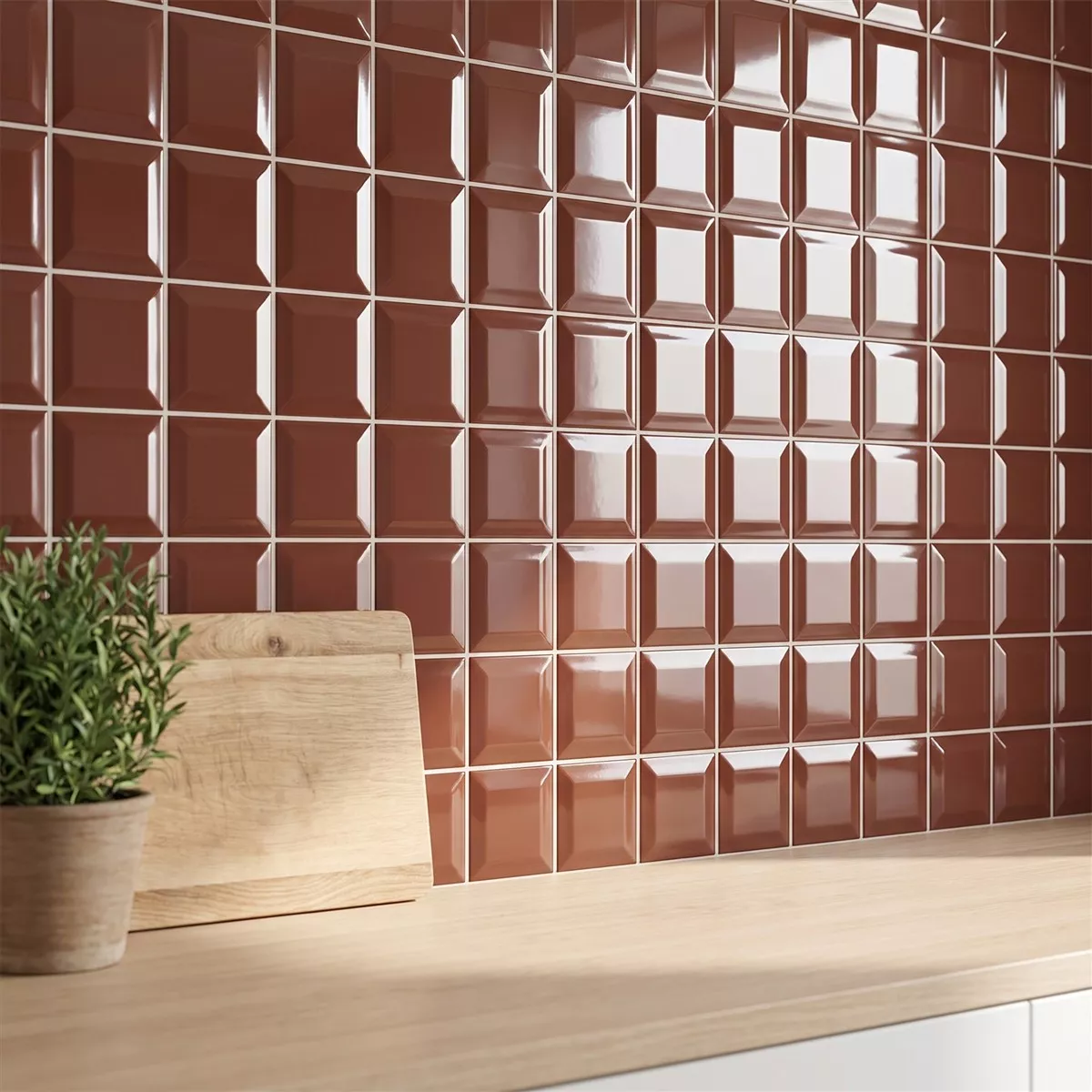 Metro flis Brun Glitrende 10x10 cm Fasett Catarina Marron