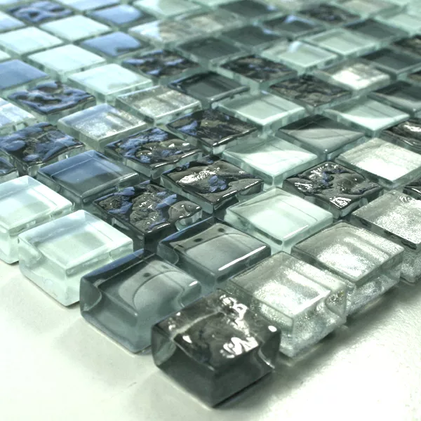 Glass Mosaikk Fliser 15x15x8mm Sølv Grå