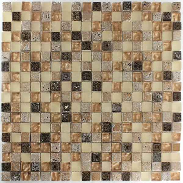 Mønster fra Mosaikkfliser Escimo Glass Naturstein Mix Brun Beige