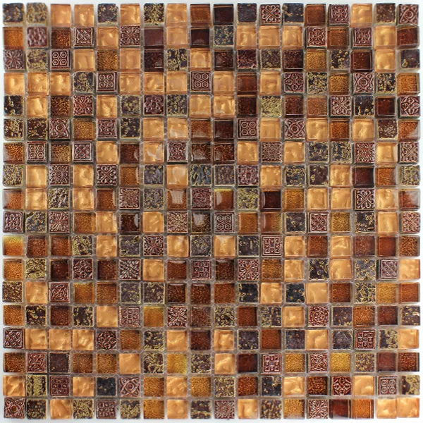 Mønster fra Mosaikkfliser Escimo Glass Naturstein Mix Brun Gull