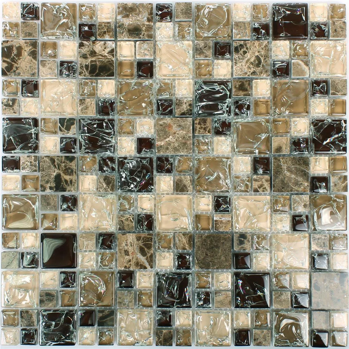 Mosaikkfliser Glass Naturstein Malawi Dark Emperador 2 Mix