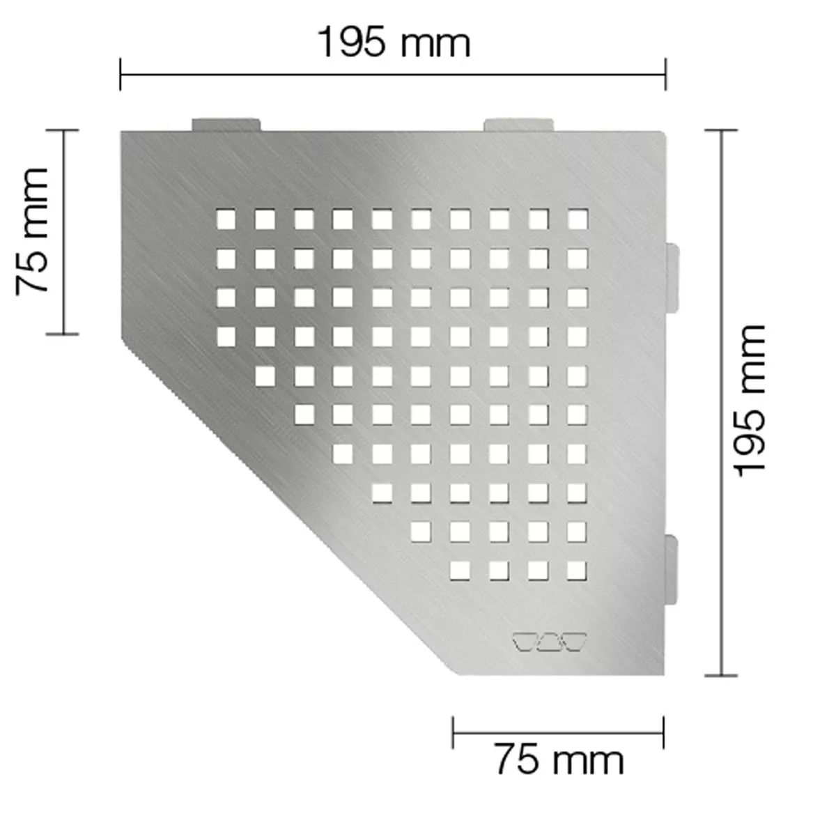 Vegghylle dusjhylle Schlüter 5eck 19,5x19,5cm firkantet sølv