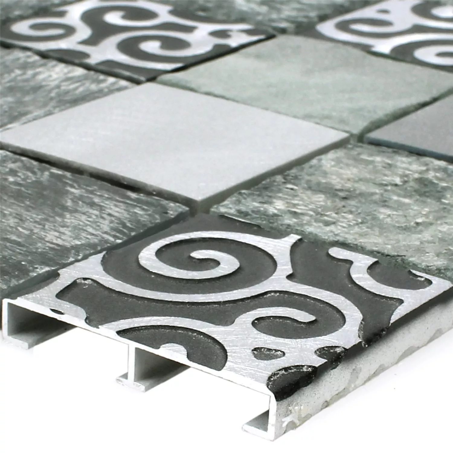 Mosaikkfliser Glass Naturstein Aluminium Valdivia Grå