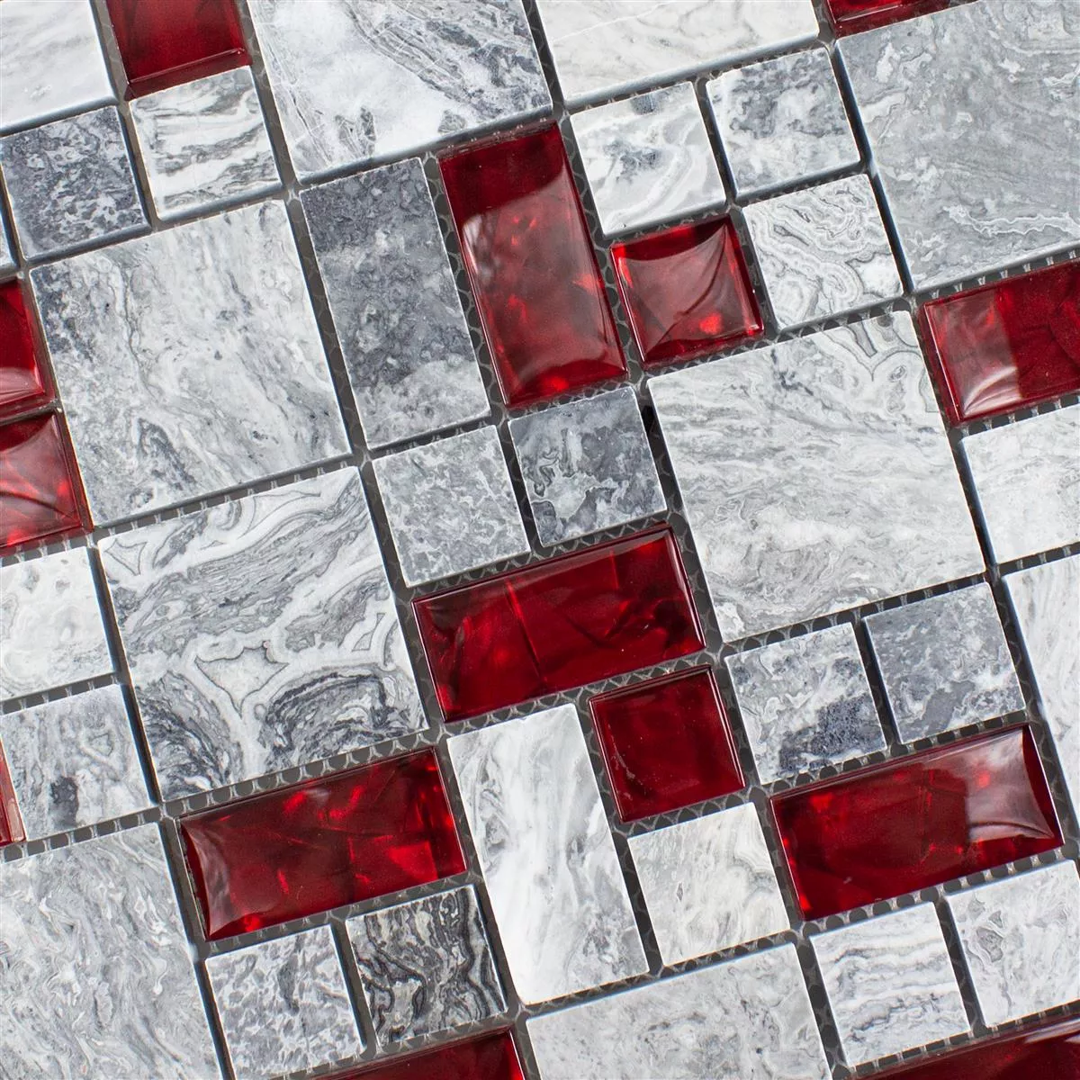 Glass Naturstein Mosaikk Fliser Grå Sinop Rød 2 Mix