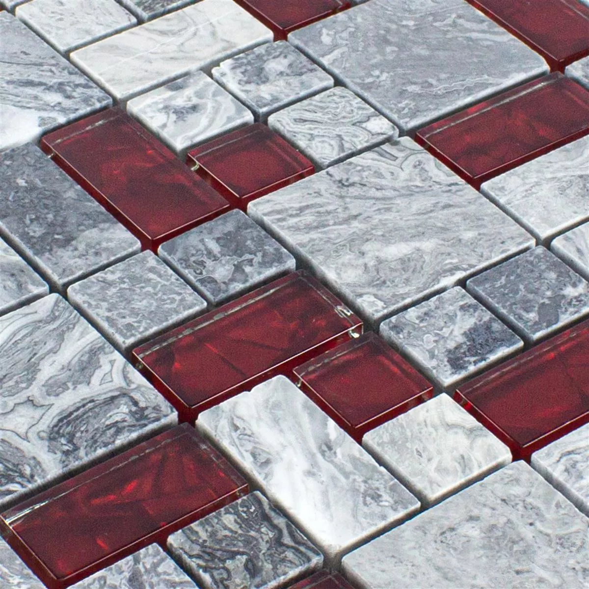 Glass Naturstein Mosaikk Fliser Grå Sinop Rød 2 Mix