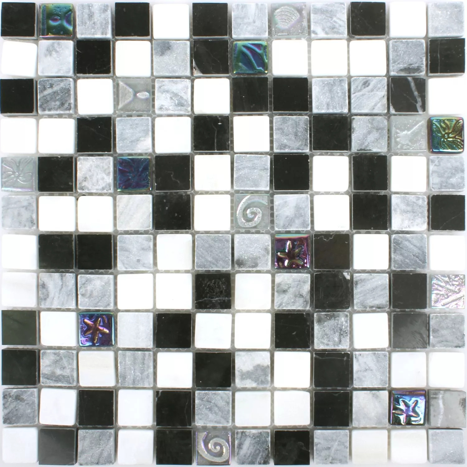 Mosaikkfliser Relief Marmor Glass Mix Svart Grå Hvit