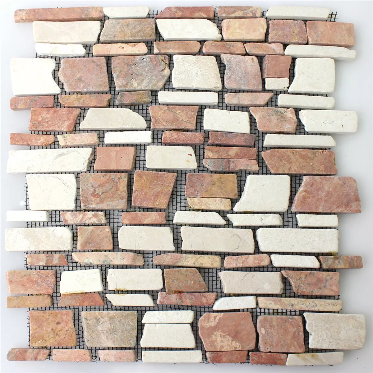 Mosaikkfliser Marmor Naturstein Brick Biancone Rosso