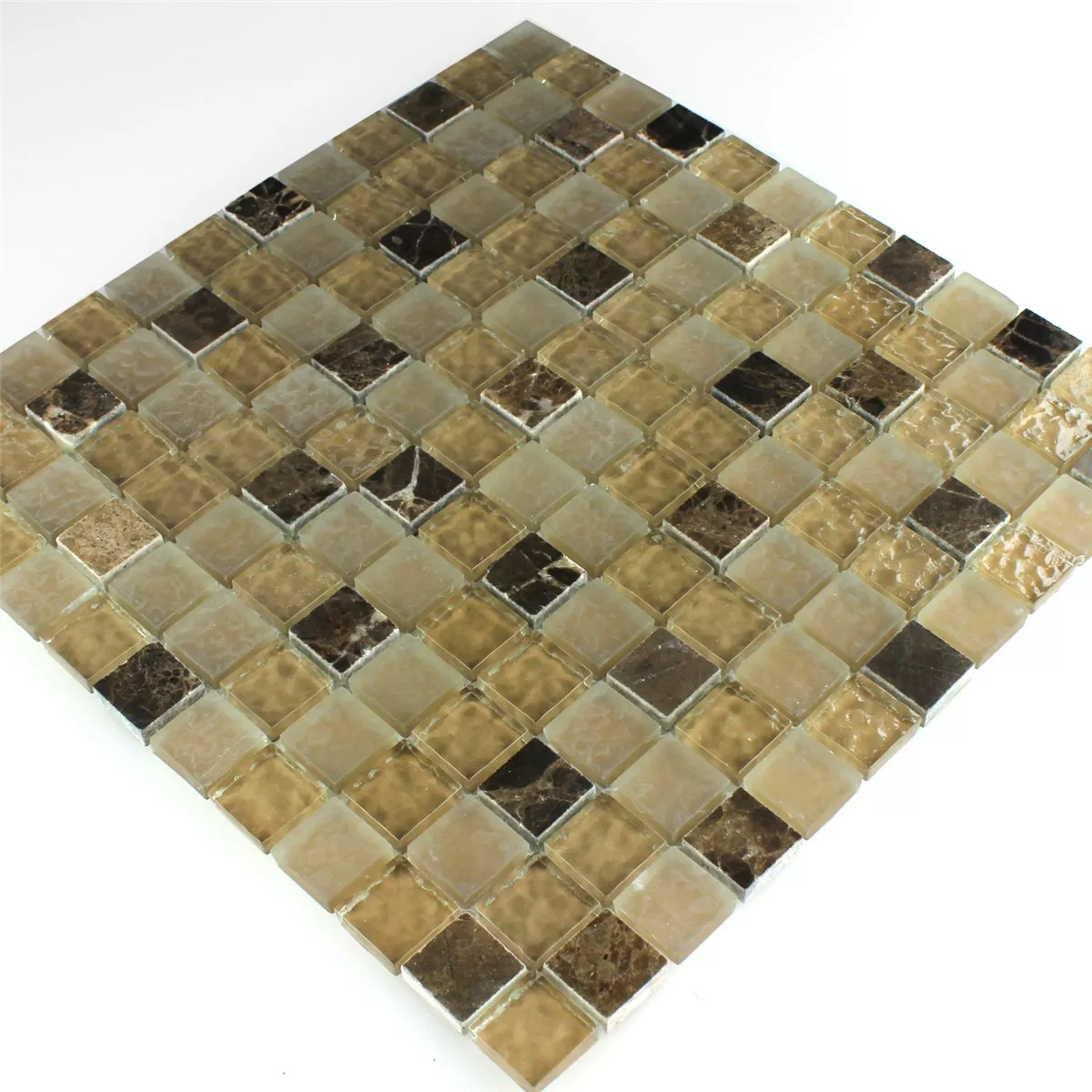 Mosaikkfliser Glass Marmor Beige Brun Riflet