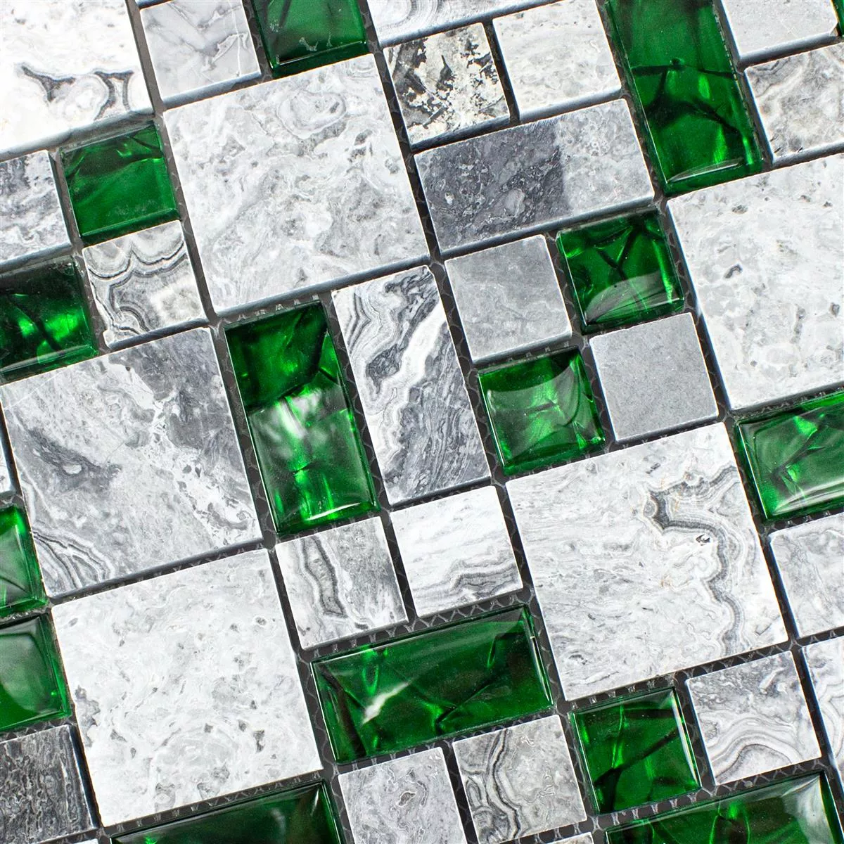 Glass Naturstein Mosaikk Fliser Sinop Grå Grønn 2 Mix