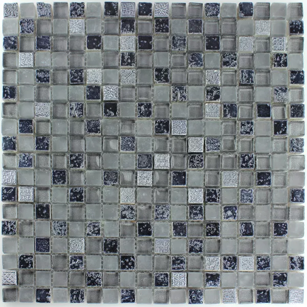 Mønster fra Mosaikkfliser Escimo Glass Naturstein Mix Grey Black