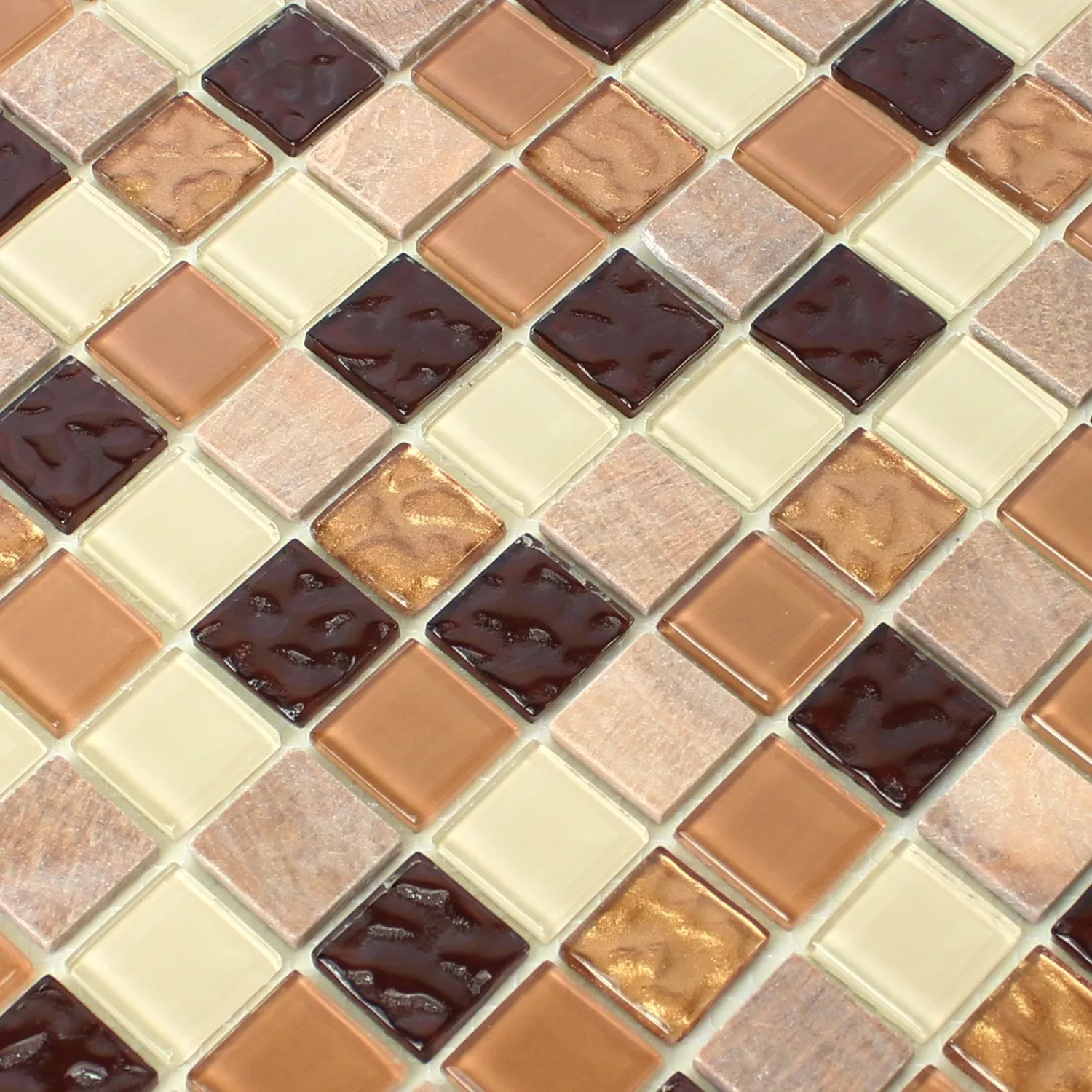 Selvklebende Mosaikkfliser Naturstein Glass Beige Brun